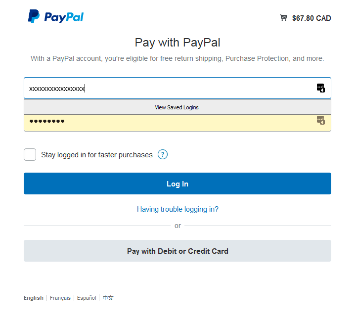 Paypal login window